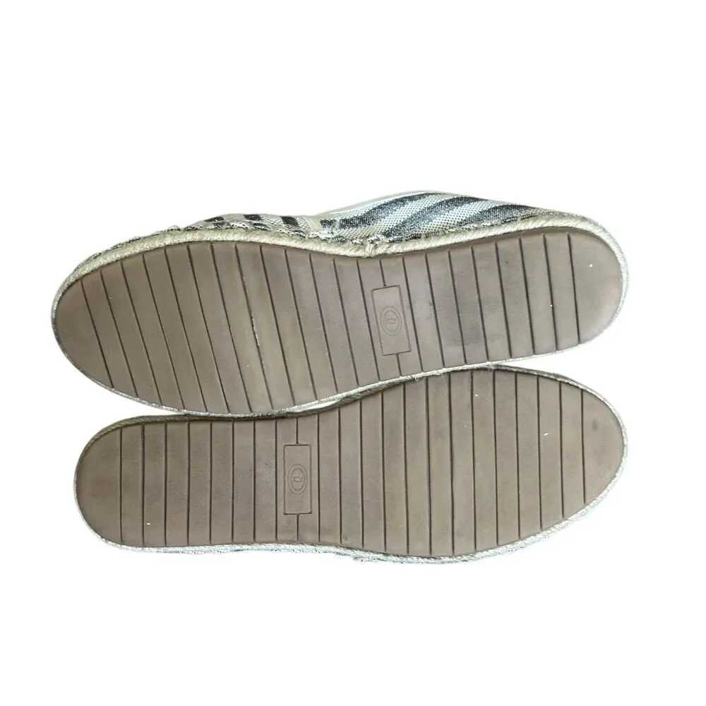 Charter Club Joeey Round Toe Metallic Stripe Espadrille Flats Size 8.5